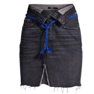 NEW NWOT Hudson Jean Skirt Mini Slit High Waist Rise Rope Belt Charcoal Black 25